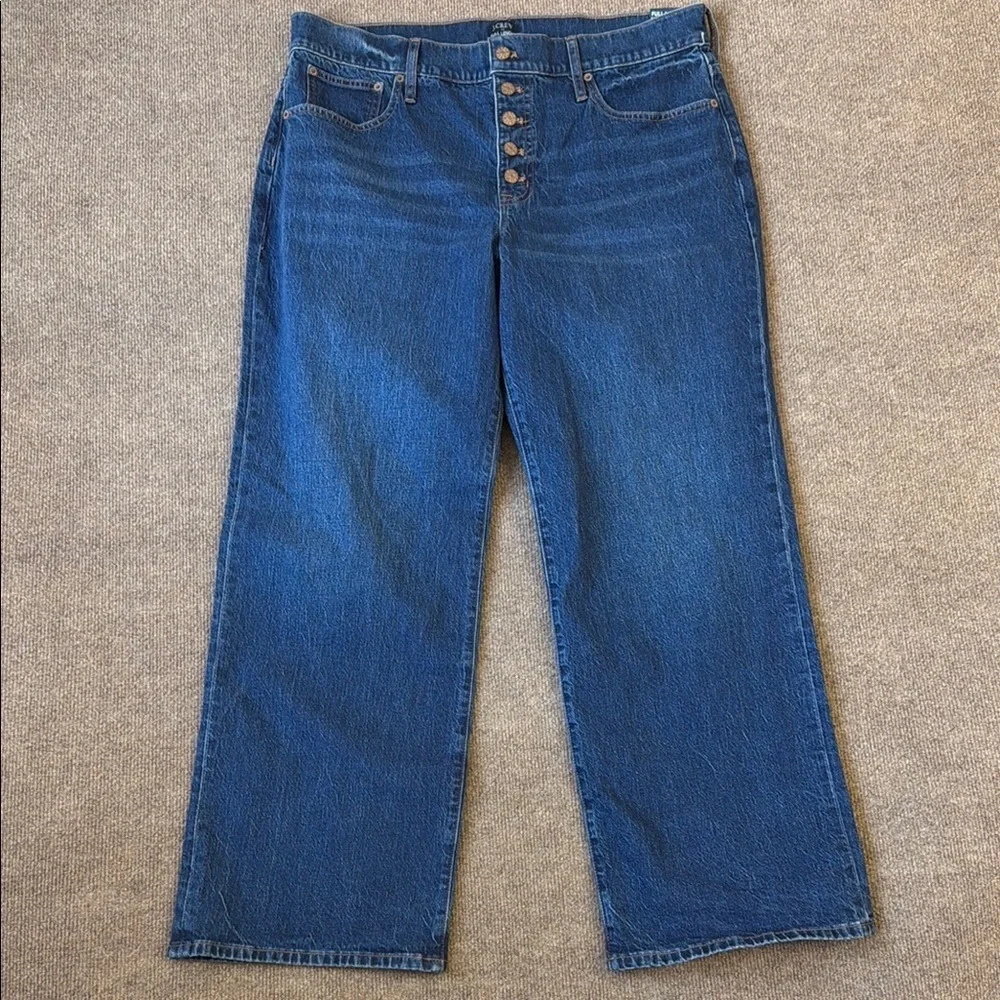 J. Crew Full Length Wide Leg Jeans Button Fly Blue Denim Women Size 33 NWT New